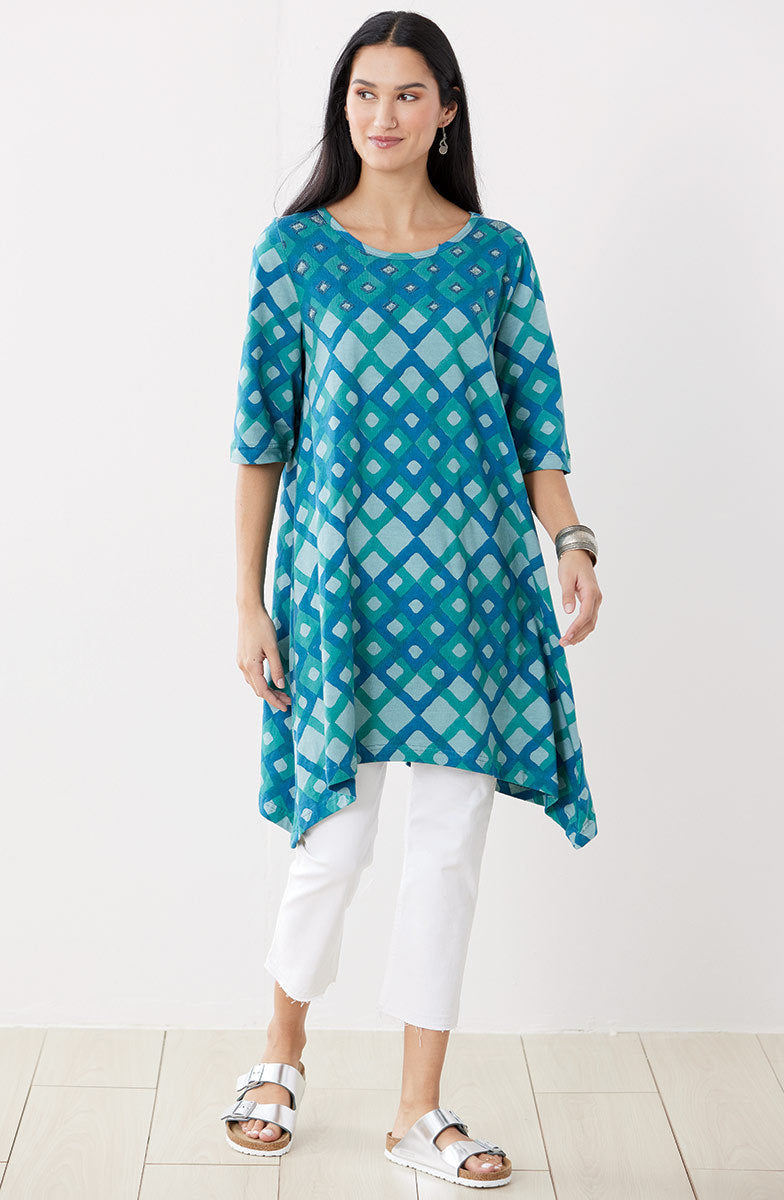 Daneen Cotton Jersey Handkerchief Hem Tunic - Algae