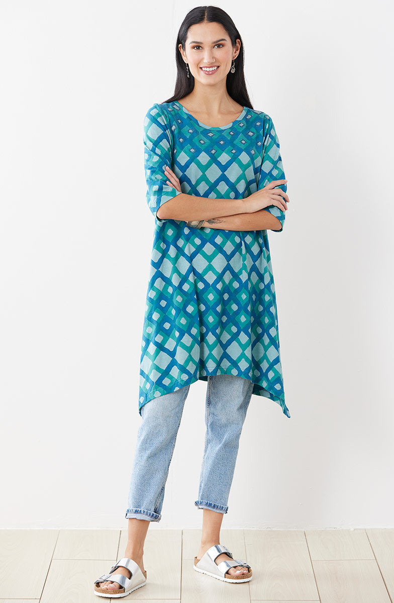Daneen Cotton Jersey Handkerchief Hem Tunic - Algae