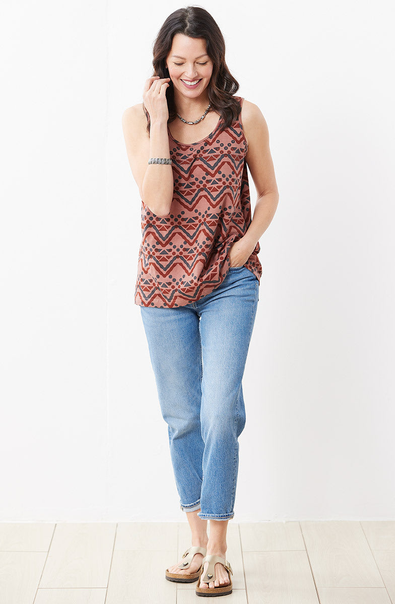 Kripa Cotton Jersey A-line Tank - Redwood