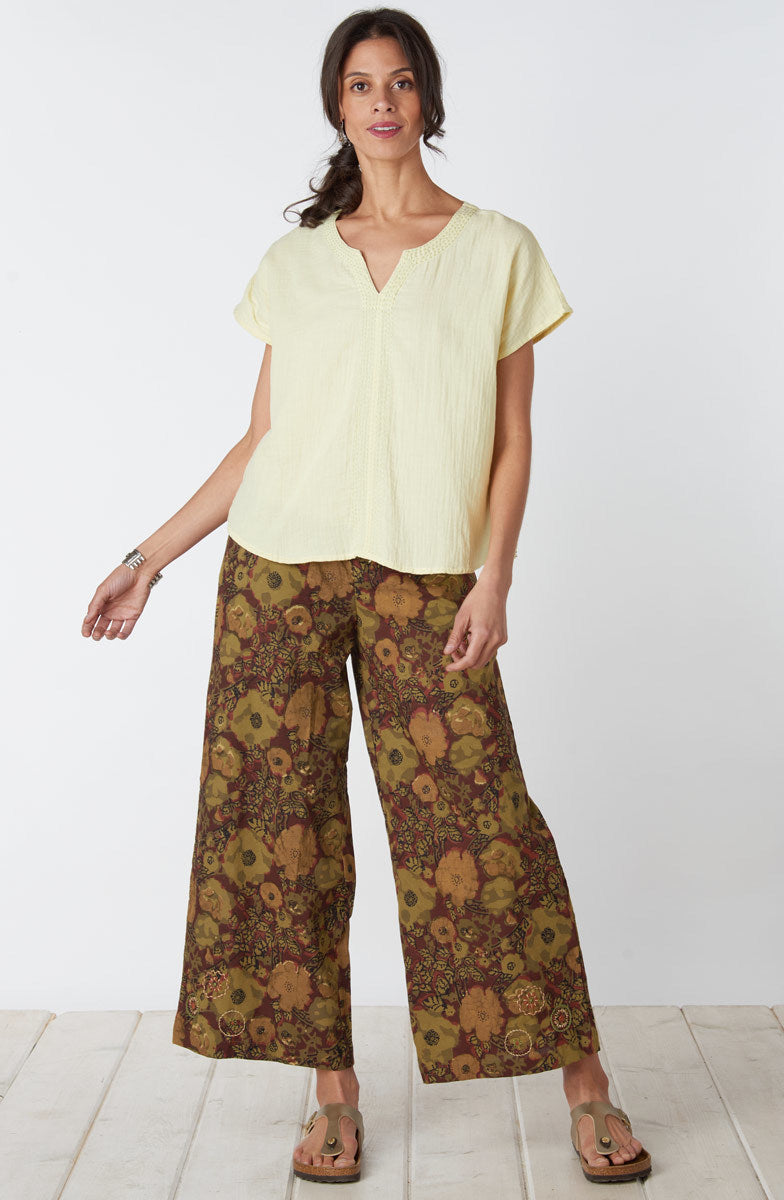 Isha Double Gauze Notch-Neck Top