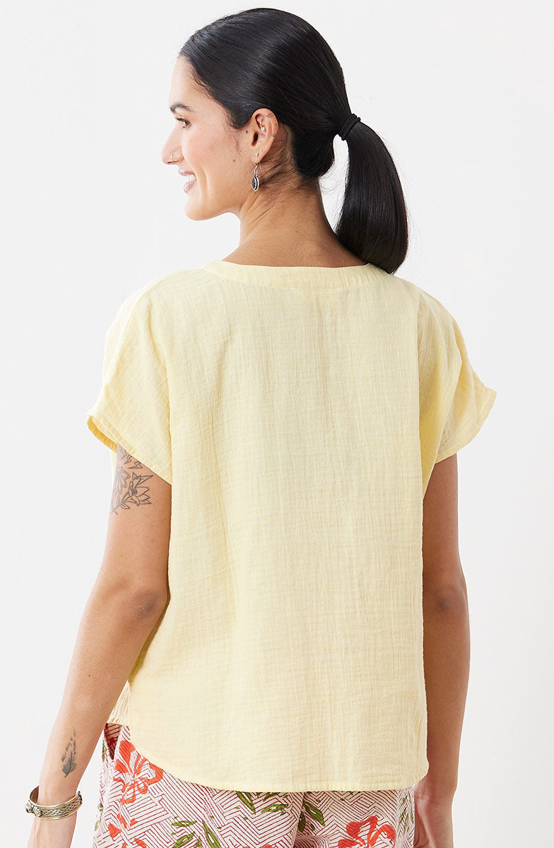 Isha Double Gauze Notch-Neck Top