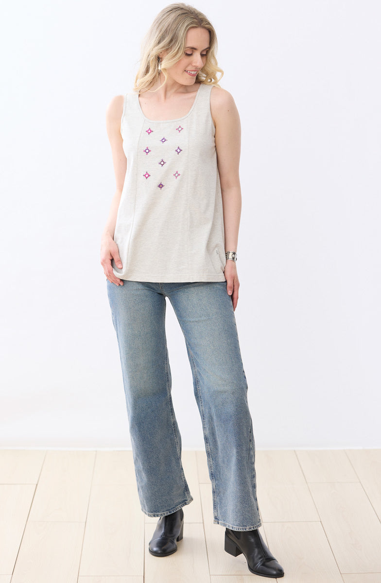 Kripa Cotton Jersey A-line Tank - Oatmeal