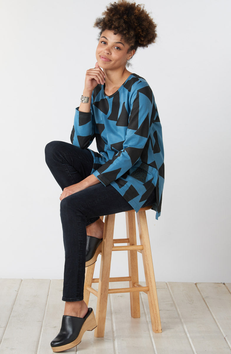 Trisya Organic Cotton French Terry Long-Sleeve Tee - Winter sky