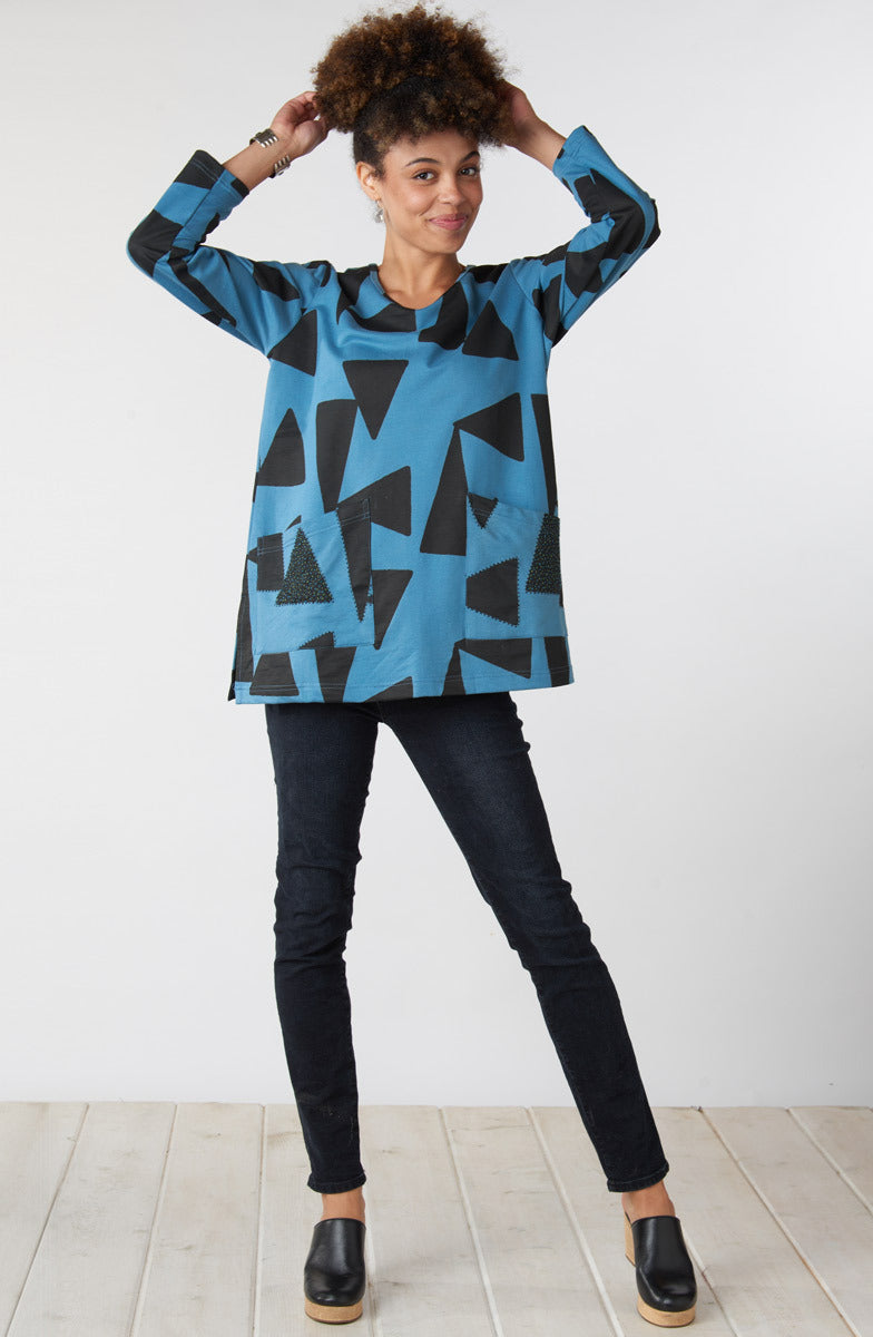 Trisya Organic Cotton French Terry Long-Sleeve Tee - Winter sky