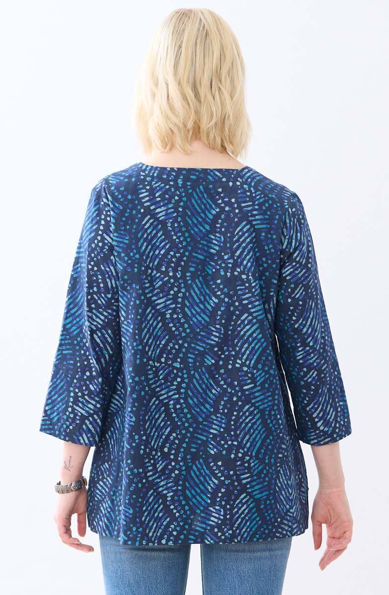 Sharuna 3/4 Sleeve Batik Print Top - Deep sea/Charcoal