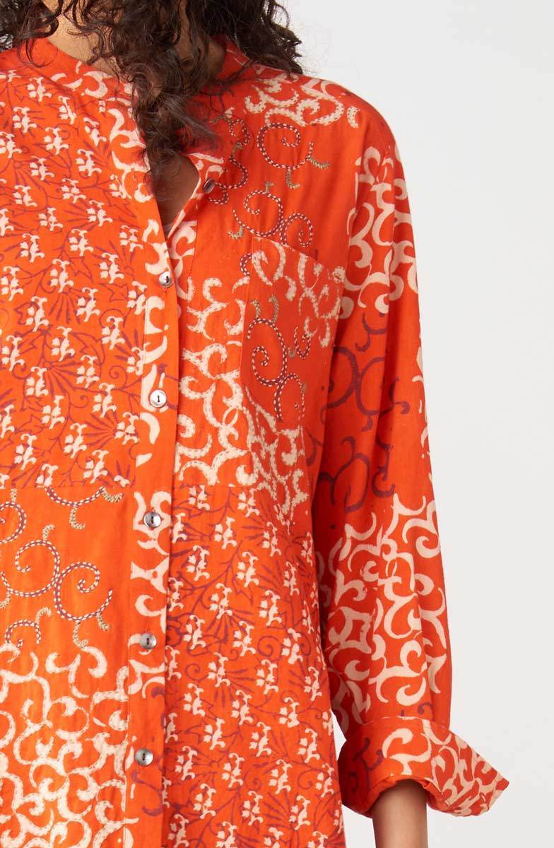 Kalpa Roll-Sleeve Handkerchief Hem Shirt - Flame