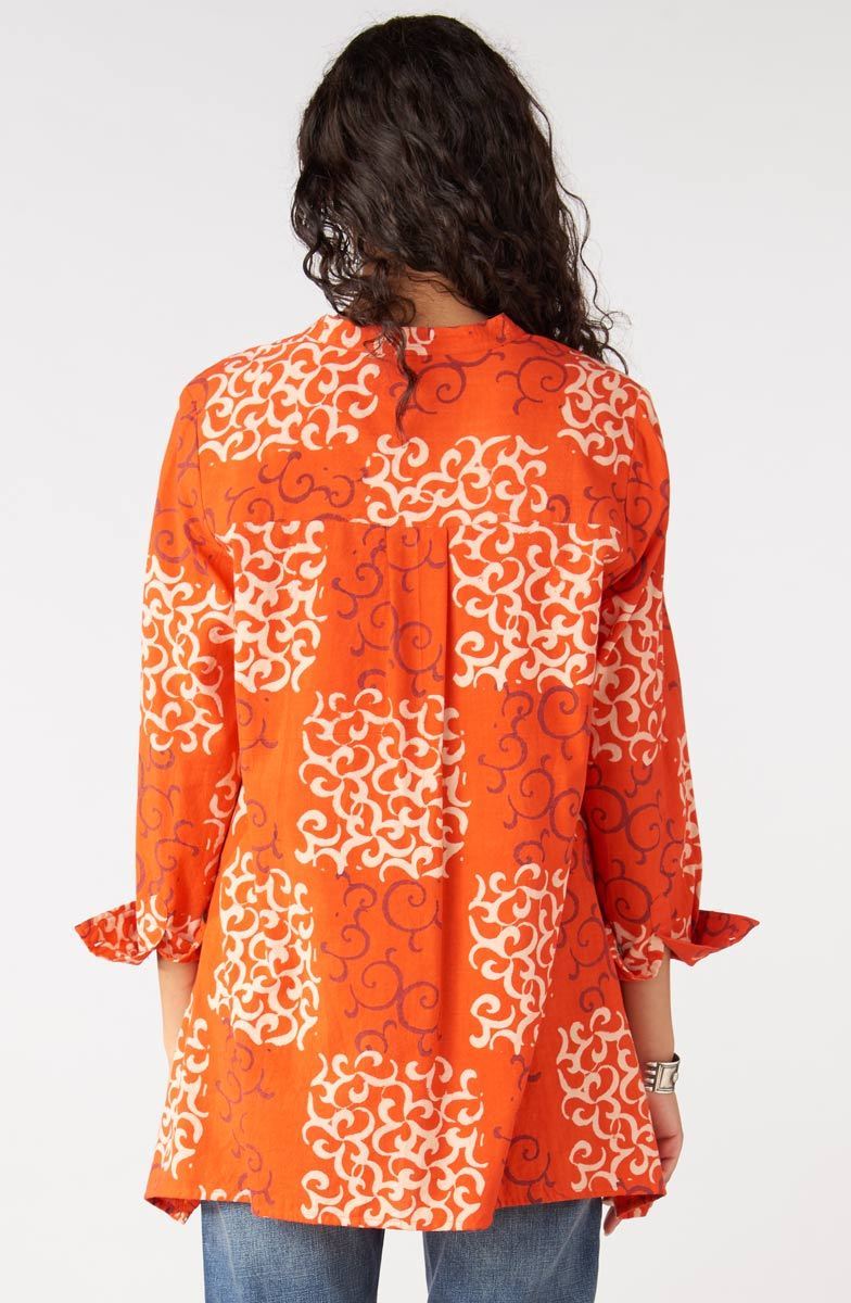 Kalpa Roll-Sleeve Handkerchief Hem Shirt - Flame