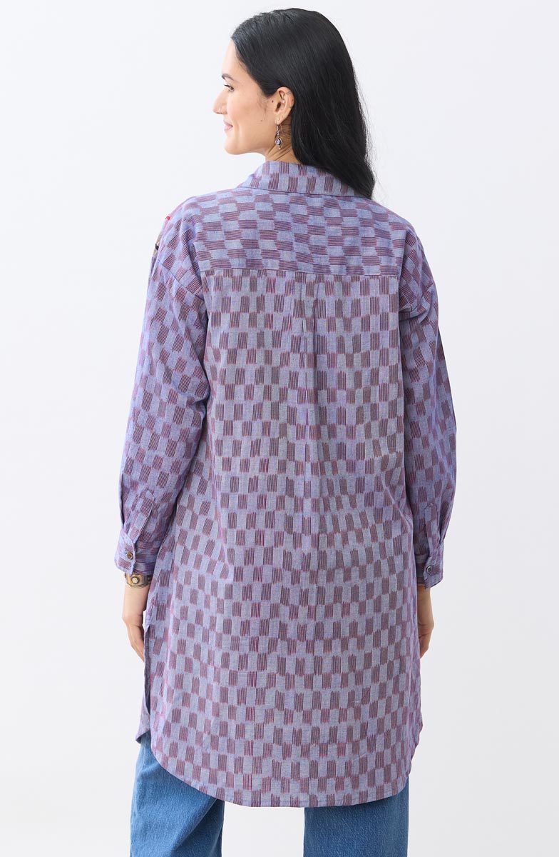Long Savani Button-Down Shirt - Light periwinkle/Multi