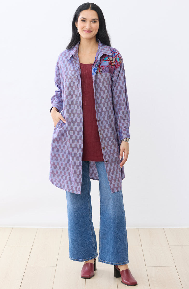 Long Savani Button-Down Shirt - Light periwinkle/Multi