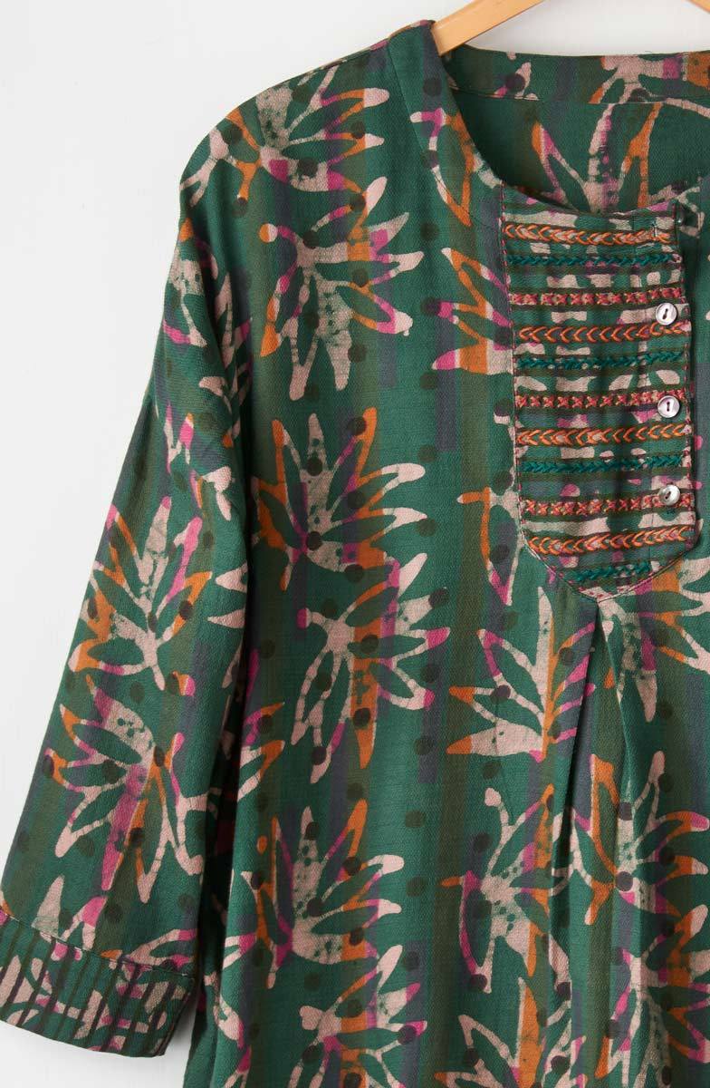 Anupa Henley Yoke Top - Forest/Multi