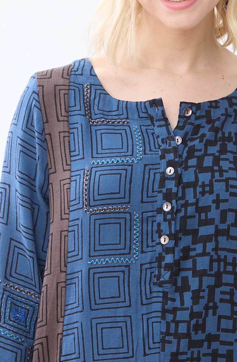 Avanti Mixed Print A-Line Kurta - Fossil/Marine