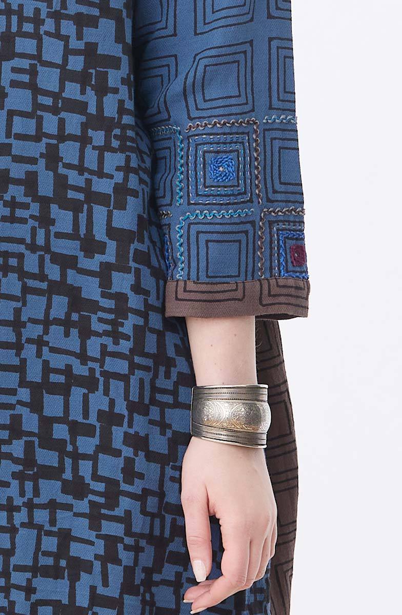 Avanti Mixed Print A-Line Kurta - Fossil/Marine