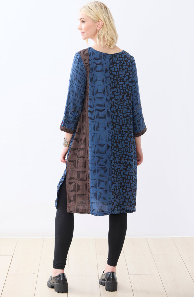 Avanti Mixed Print A-Line Kurta - Fossil/Marine