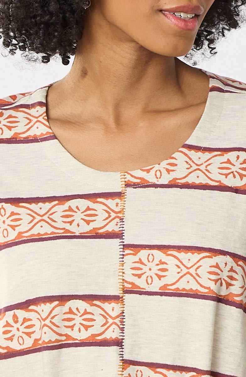 Rimsha Cotton Jersey Oversized Boxy Top - Natural/Multi