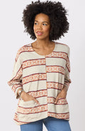 Rimsha Cotton Jersey Oversized Boxy Top - Natural/Multi