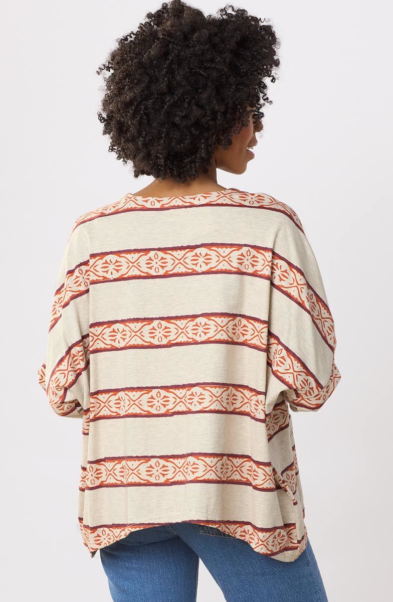 Rimsha Cotton Jersey Oversized Boxy Top - Natural/Multi