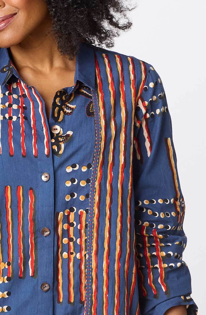 Anarya Roll-Sleeve Shirt Jacket - Cornflower/Multi