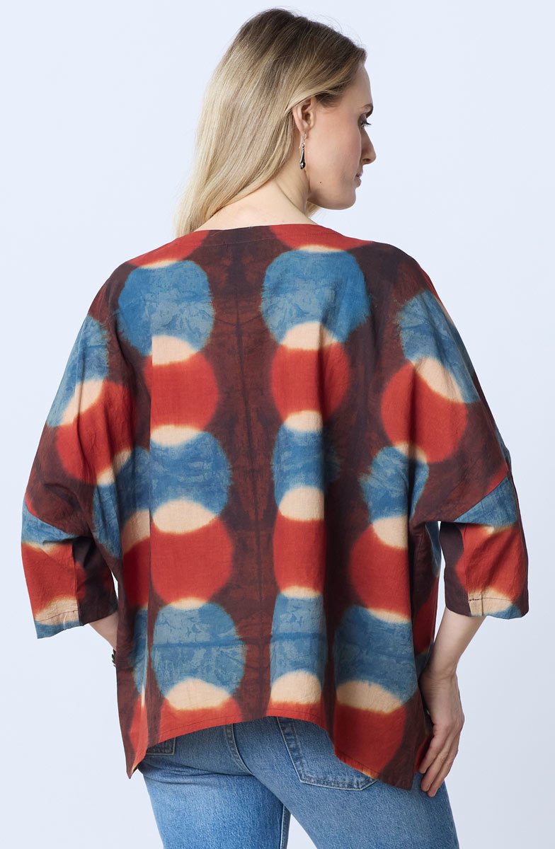 Rimsha 3/4-Sleeve Popover Swing Top - Indigo/Multi