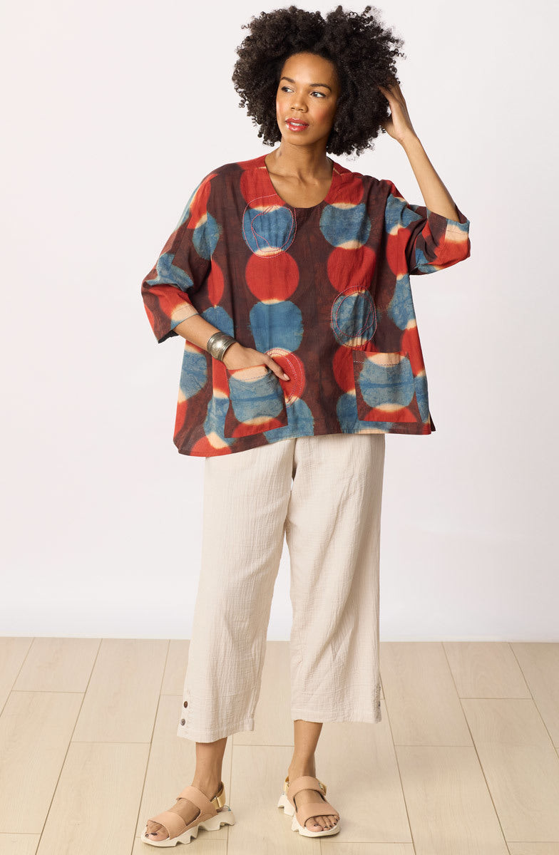 Rimsha 3/4-Sleeve Popover Swing Top - Indigo/Multi