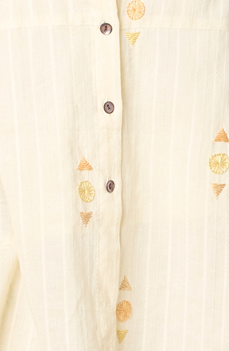Lasksha Lightweight Button-Down Embroidered Shirt - Cream