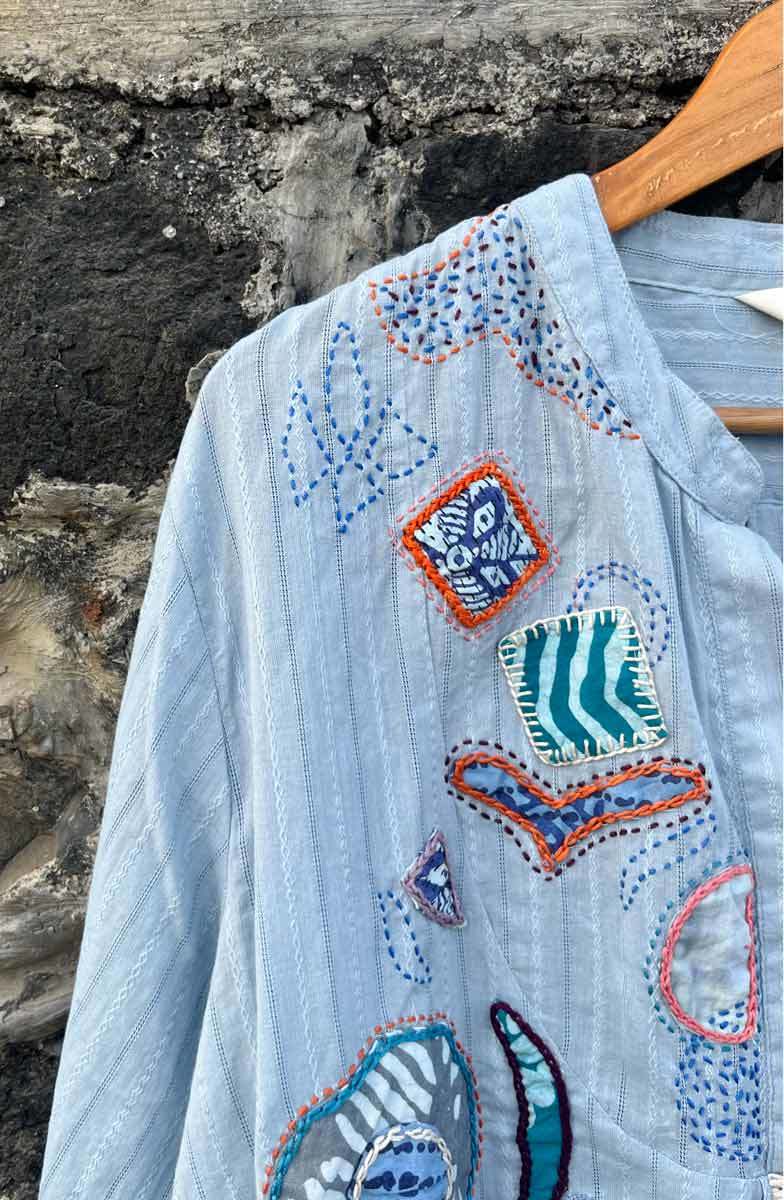 Amreli Upcycled Appliqué Lightweight Tunic - Cloud