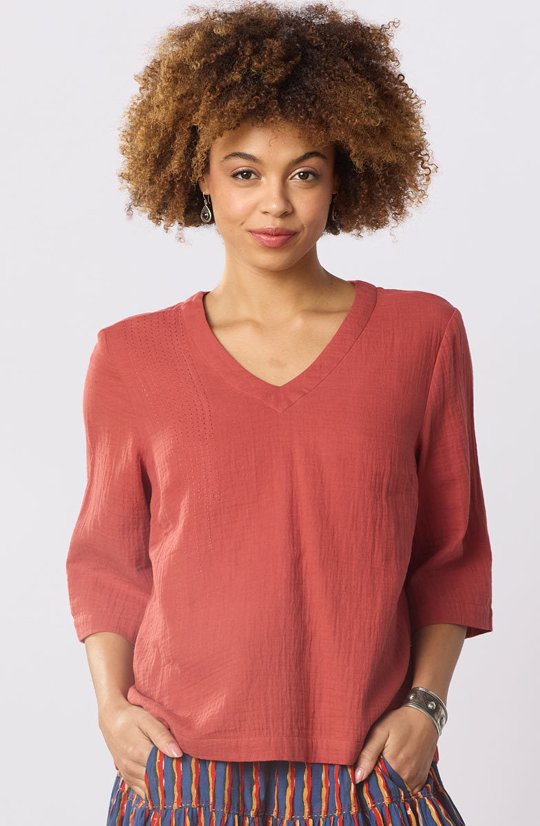 Kochi Double Gauze V-Neck Top