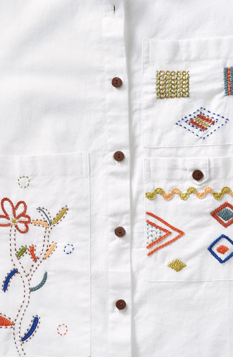 Aashna Organic Cotton High-Low Hem Button-Down Shirt - White