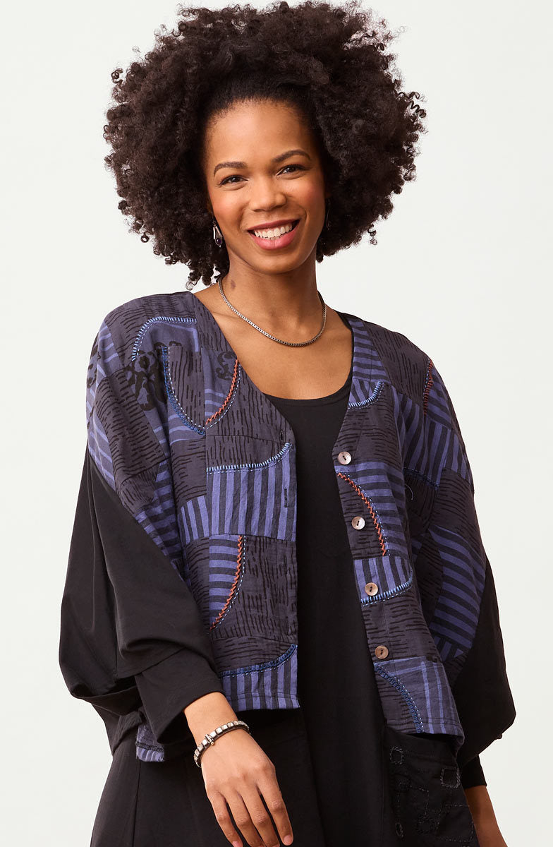 Zeenal Upcycled Patchwork Top - Black/Multi/Chindi