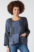 Rimsha Long-Sleeve Popover Swing Top - Fossil/Periwinkle