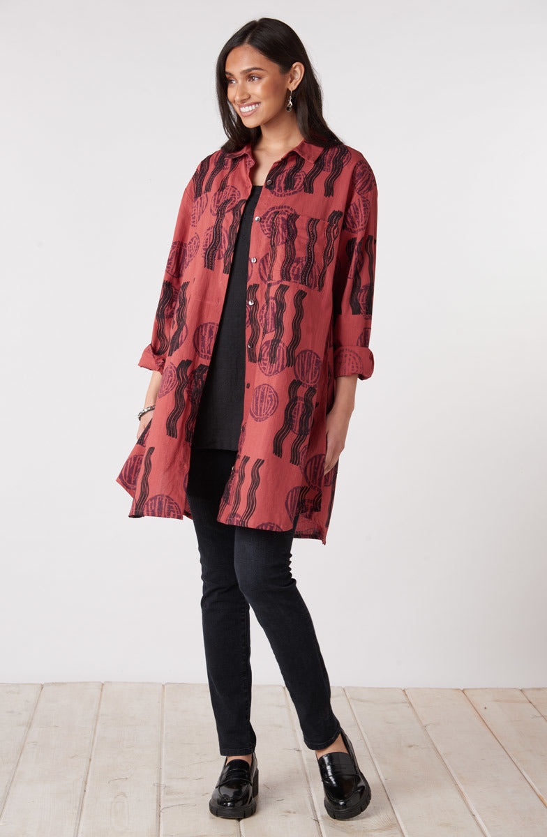 Rima Oversized Button-Down Shirt Jacket - Pomegranate