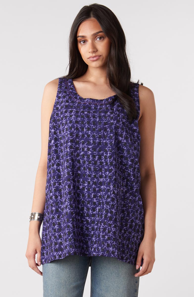 Sanju Block Print Tank - Purple