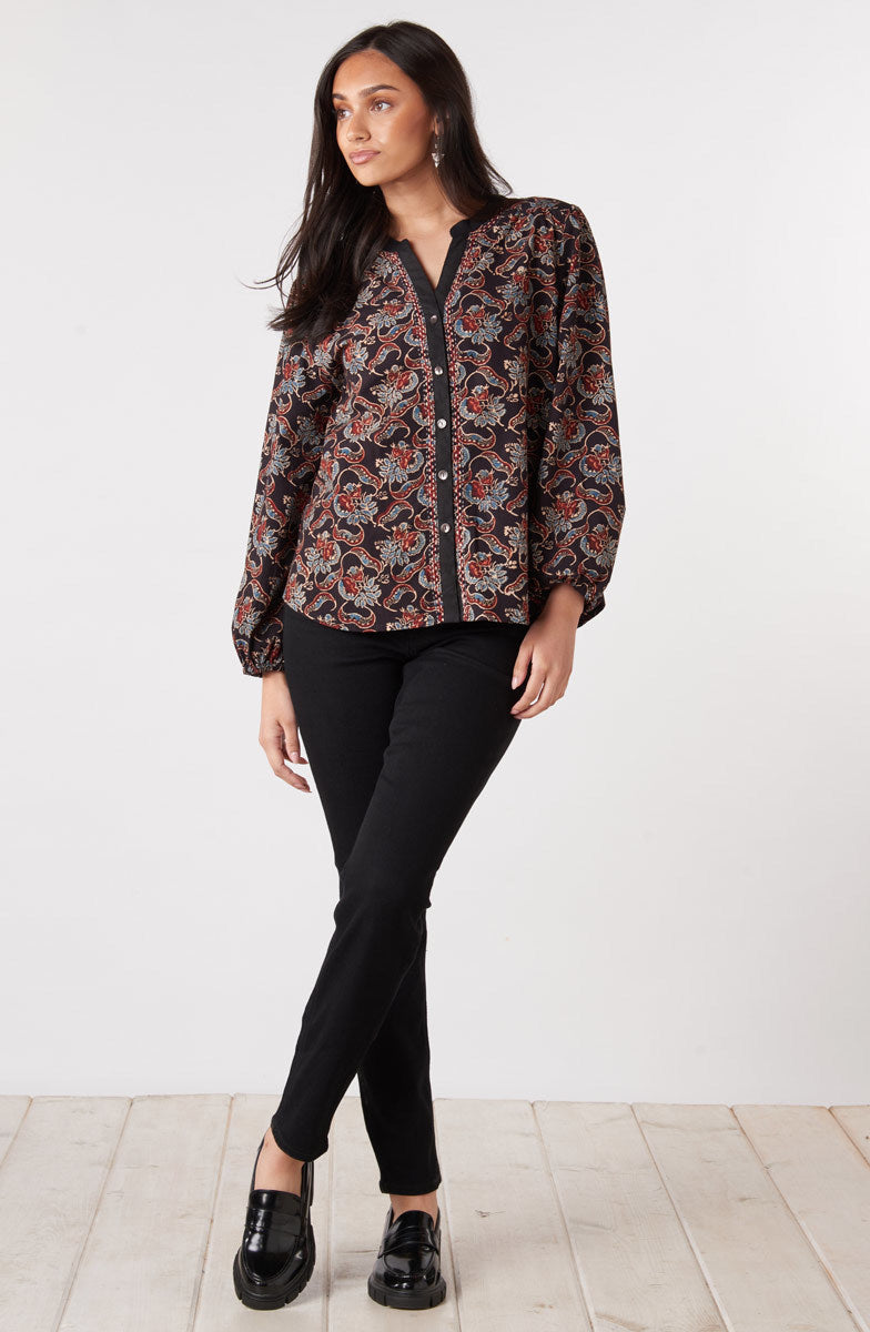 Shirali Button-Front Blouse - Black/Multi