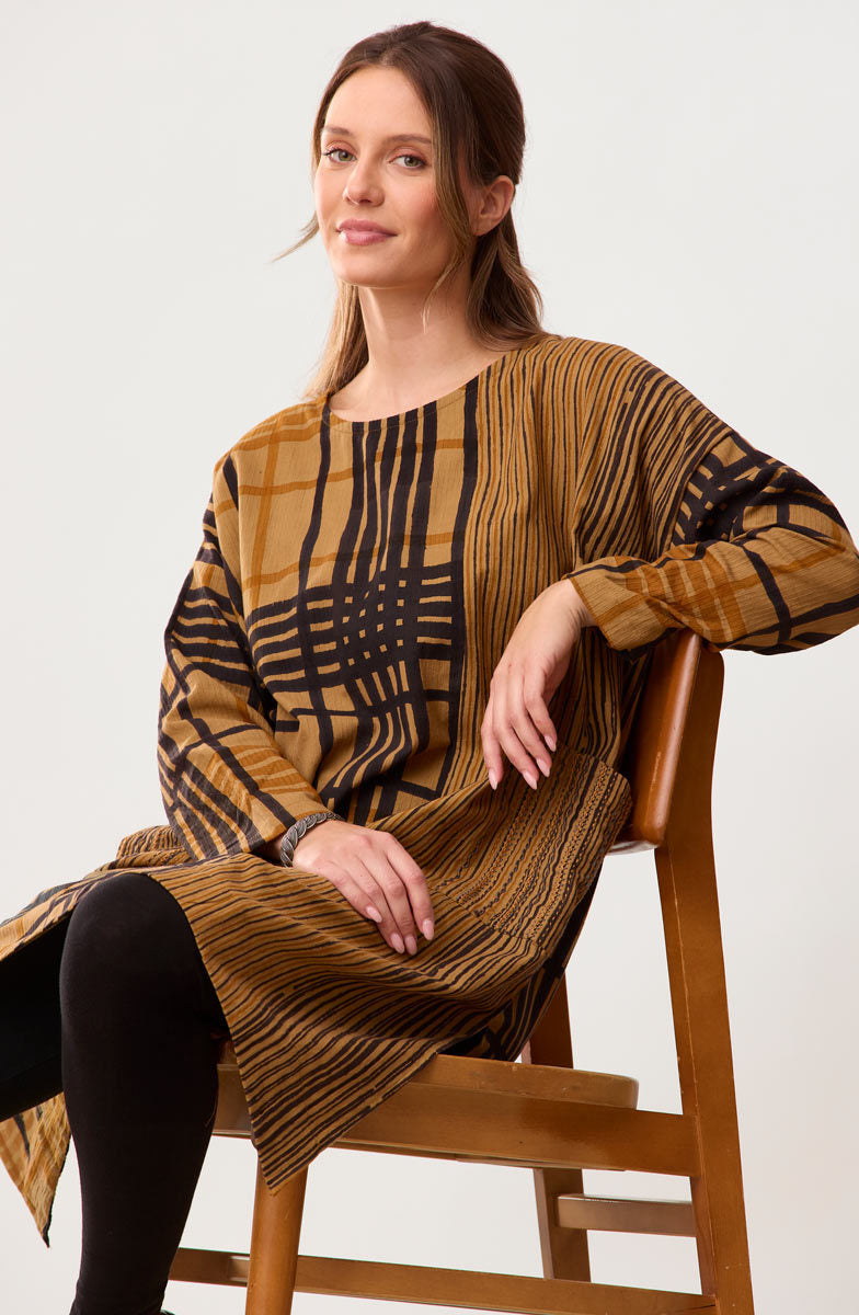 Bhadra Textured Cotton Side Slit Tunic - Golden apple