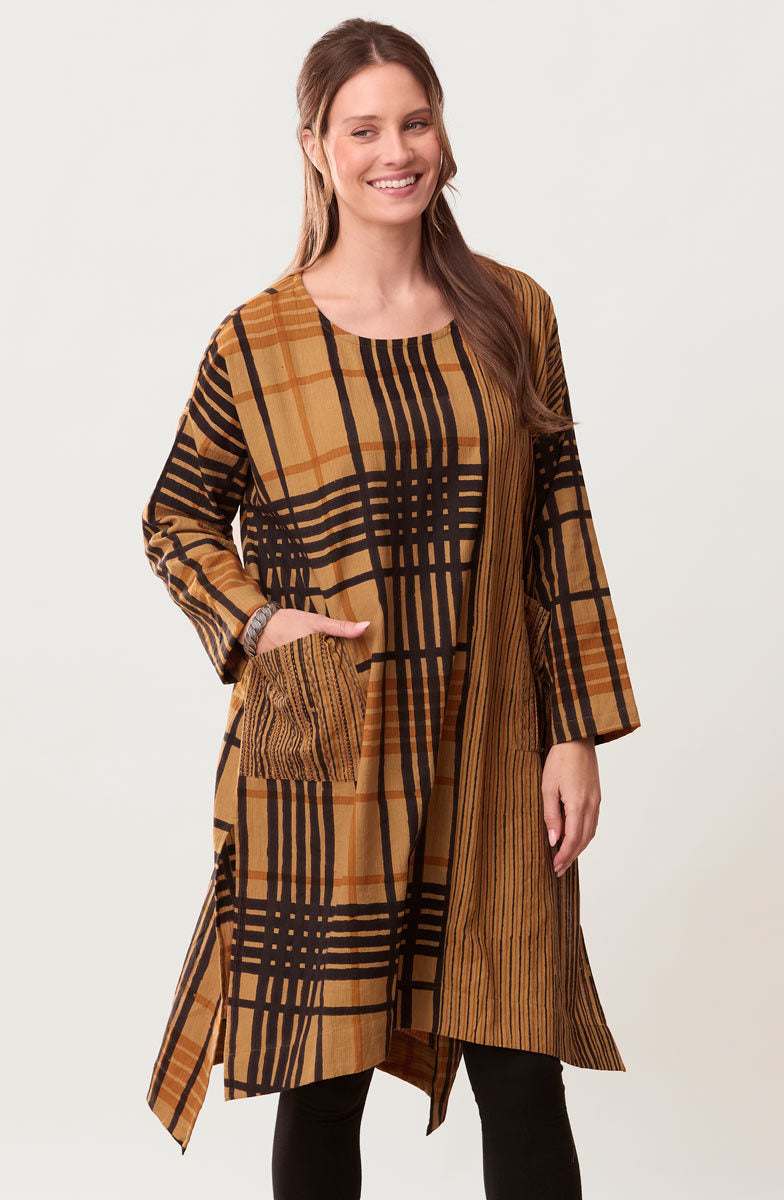Bhadra Textured Cotton Side Slit Tunic - Golden apple