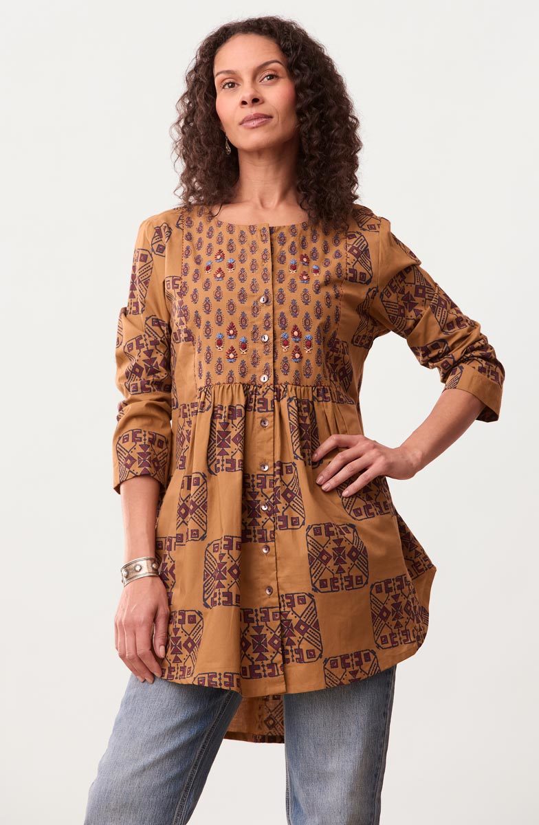 Vasanti Organic Mixed Print Tunic - Maple/Multi