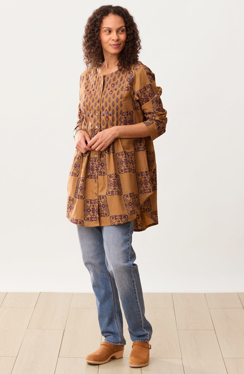 Vasanti Organic Mixed Print Tunic - Maple/Multi