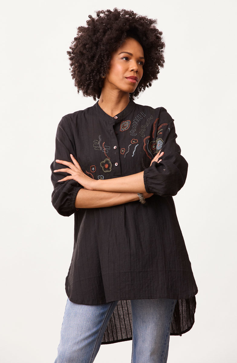 Amreli Embroidered Lightweight Tunic - Black