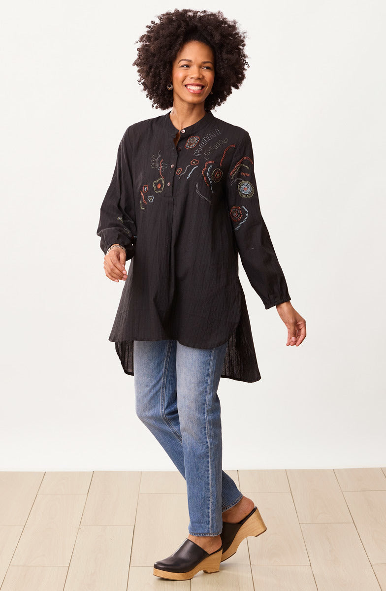 Amreli Embroidered Lightweight Tunic - Black