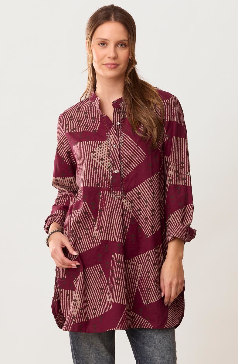 Yamini Roll-Sleeve Shirttail Kurta - Radicchio