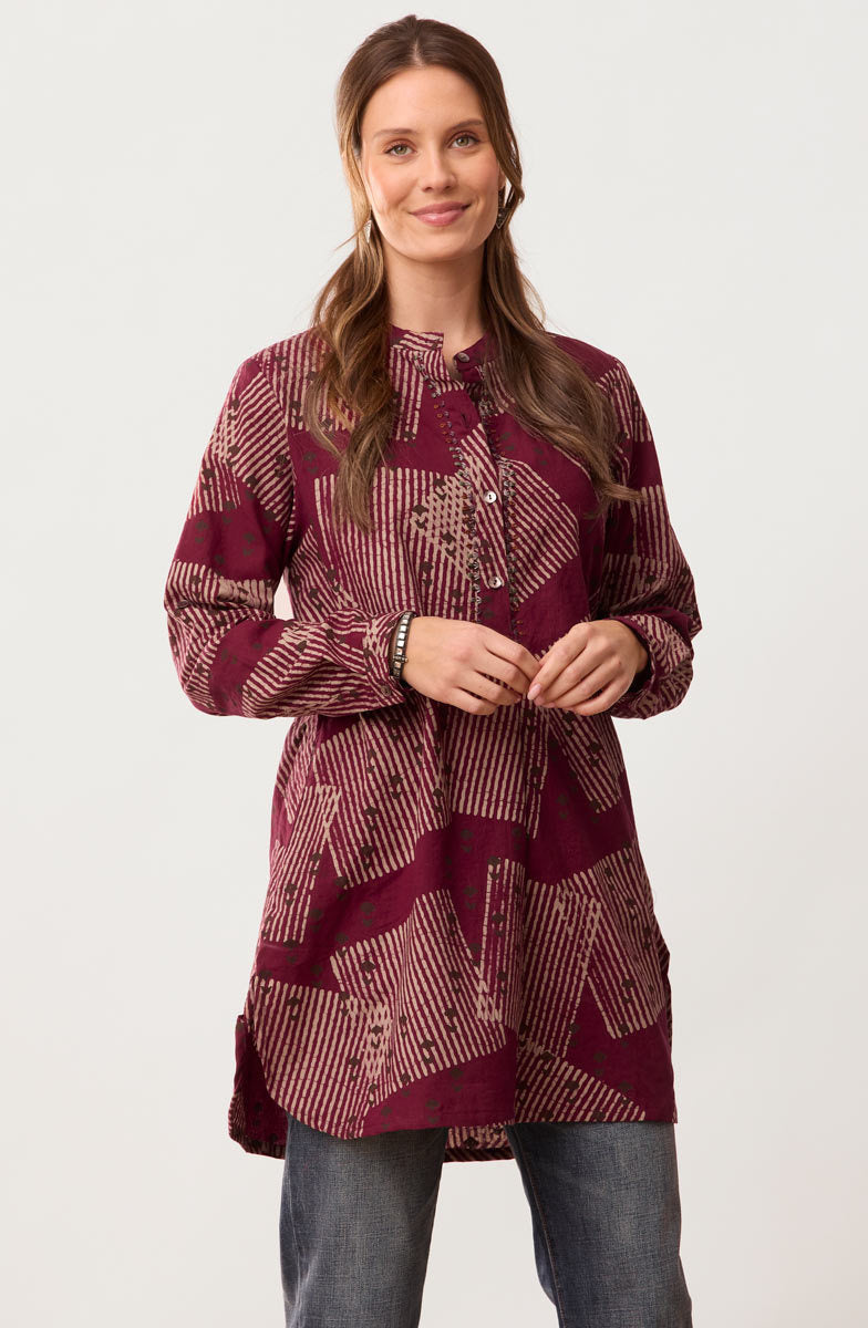 Yamini Roll-Sleeve Shirttail Kurta - Radicchio