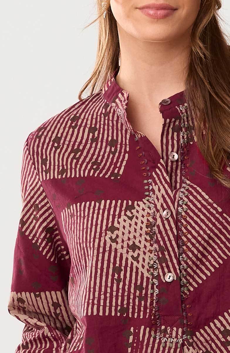 Yamini Roll-Sleeve Shirttail Kurta - Radicchio