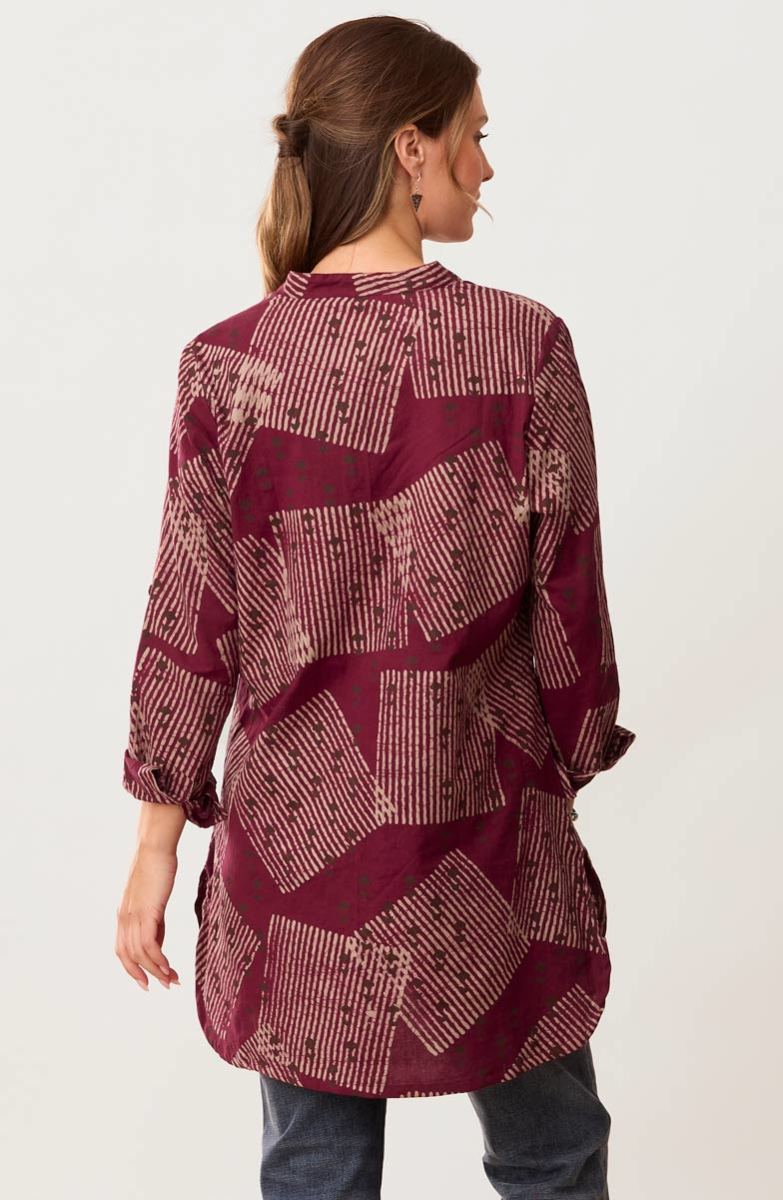 Yamini Roll-Sleeve Shirttail Kurta - Radicchio