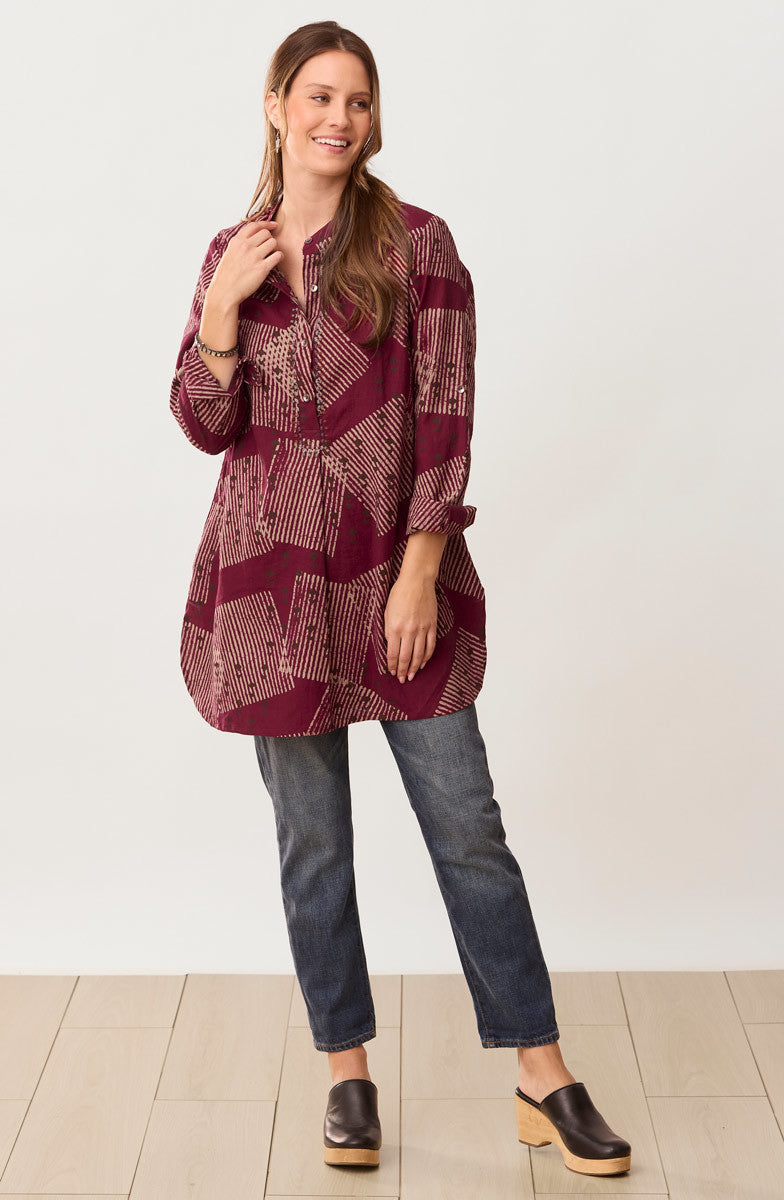 Yamini Roll-Sleeve Shirttail Kurta - Radicchio