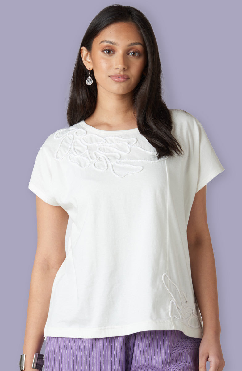 Akila Couched Knit Cap Sleeve Boxy Tee