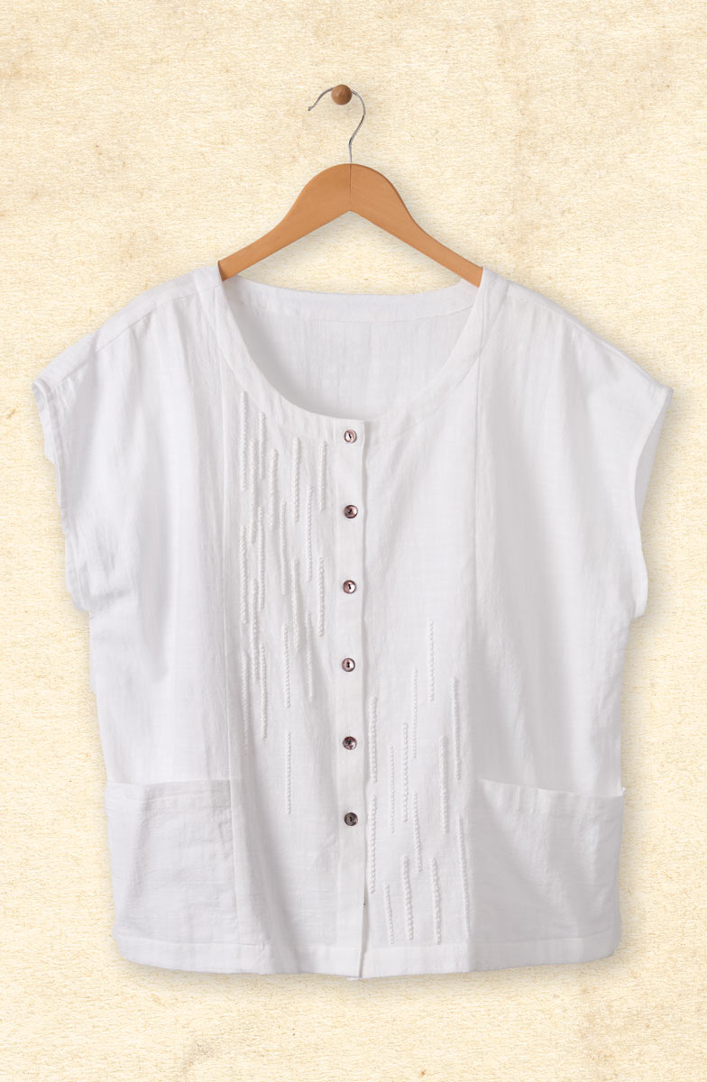 Rishi Cap Sleeve Boxy Top - Soft white