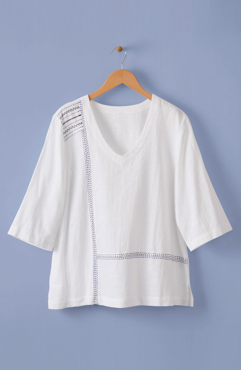 Kochi Slub Cotton V-Neck Top