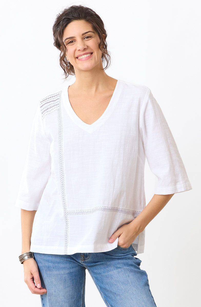 Kochi Slub Cotton V-Neck Top