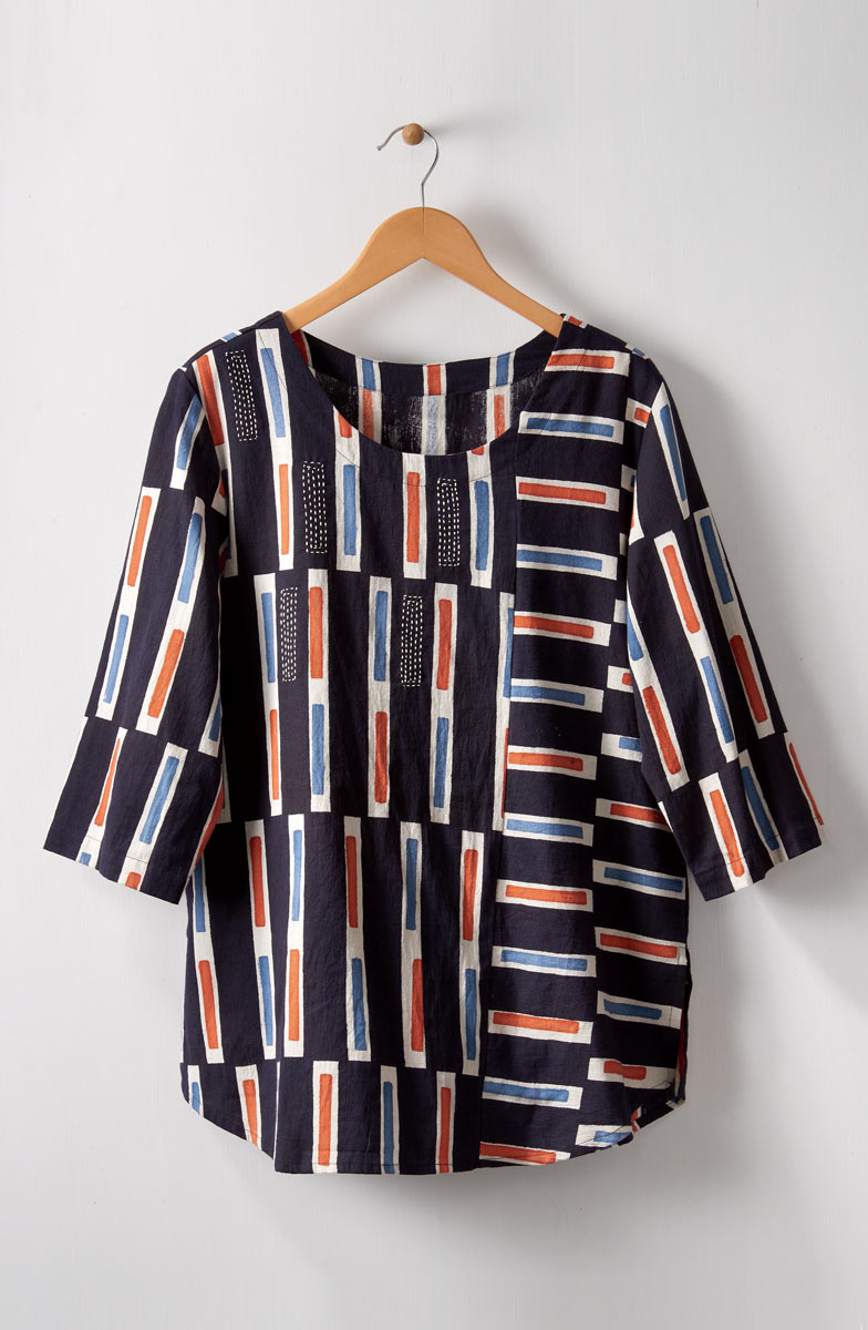 Divya 3/4-Sleeve Popover Top - Black/Multi